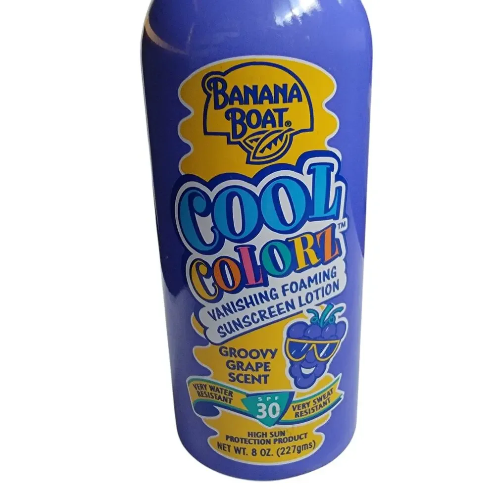 VTG 90s Banana Boat Cool Colorz Foaming Sunscreen 8 oz Groovy Grape 30 SPF Prop‎